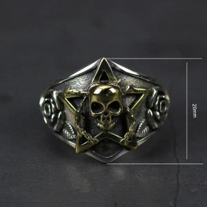 Dimensions Bague Tête de Mort "Étoile Enchaînée" - en Argent  Sterling 925