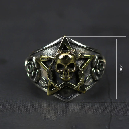 Dimensions Bague Tête de Mort "Étoile Enchaînée" - en Argent  Sterling 925