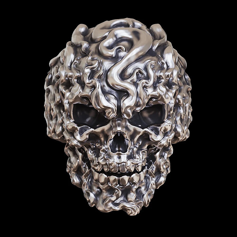 Bague Tête de Mort "Crâne en Fusion" - en Argent  Sterling 925