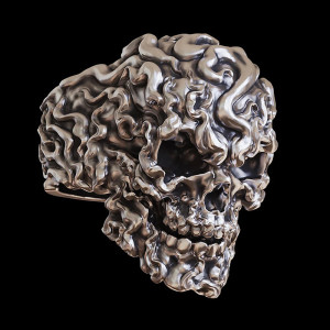 Vue latérale Bague Tête de Mort "Crâne en Fusion" - en Argent  Sterling 925