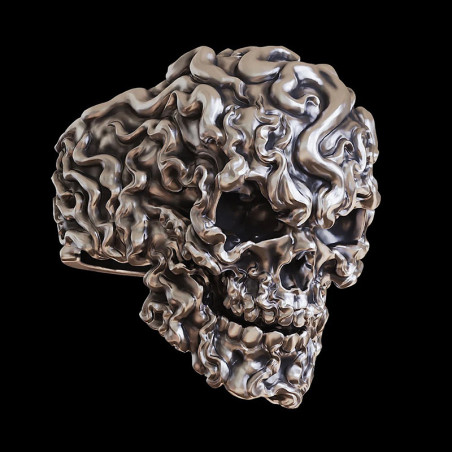Vue latérale Bague Tête de Mort "Crâne en Fusion" - en Argent  Sterling 925