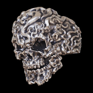 Vue de côté Bague Tête de Mort "Crâne en Fusion" - en Argent  Sterling 925