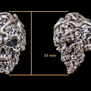 Dimensions Bague Tête de Mort "Crâne en Fusion" - en Argent  Sterling 925