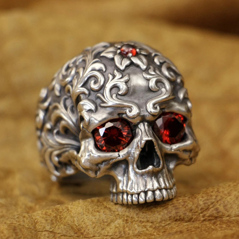 Vue de côté Bague Tête de Mort "Crâne Impérial" - en Argent  Sterling 925