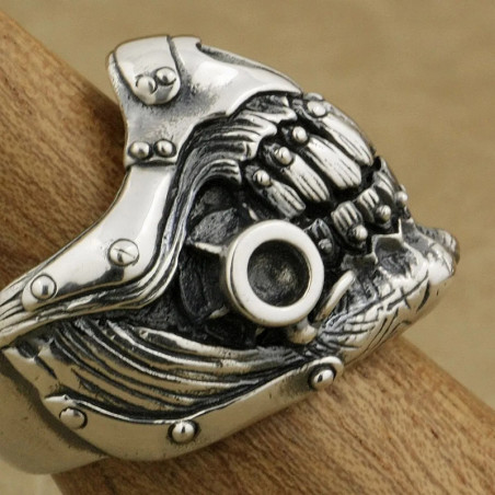 Vue de côté Bague Tête de Mort "Masque du Wasteland" - en Argent  Sterling 925