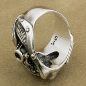 Vue Arrière Bague Tête de Mort "Masque du Wasteland" - en Argent  Sterling 925