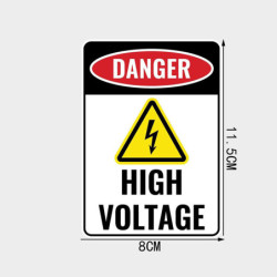 dimensions Autocollant PVC - Danger de MORT avec symbole haute tension -  8 cm x 11.5 cm