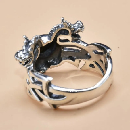 Vue Arrière Bague Tête de Mort "Dragons Jumeaux"