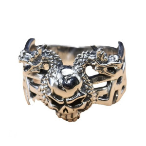 Vue générale Bague Tête de Mort "Dragons Jumeaux"