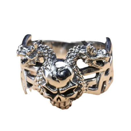 Vue générale Bague Tête de Mort "Dragons Jumeaux"