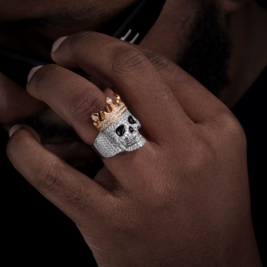 Bague Tête de Mort - Crâne Impérial Trône Éternel - Argent Sterling  925 - Pierre en Moissanite - couleur argent