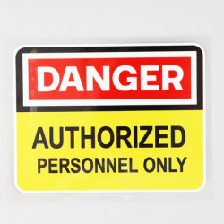 Autocollant PVC - Danger de MORT avec symbole Personnel autorisé -   12.3 cm x 9.2 cm