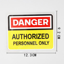 dimensions Autocollant PVC - Danger de MORT avec symbole Personnel autorisé -   12.3 cm x 9.2 c