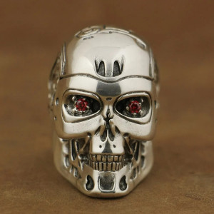 Bague Tête de Mort "Cybercrâne Rouge"