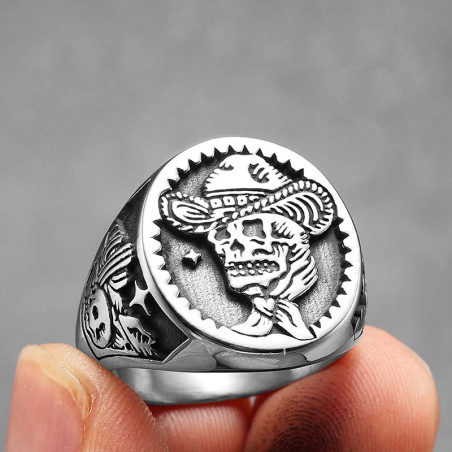 Bague Tête de Mort "Cowboy Far West Macabre"