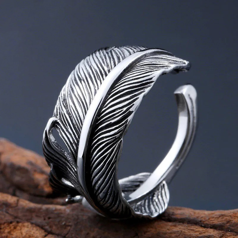 Avant Bague Rock "Plume d'Argent Sauvage"