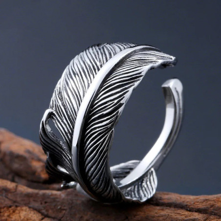 Avant Bague Rock "Plume d'Argent Sauvage"