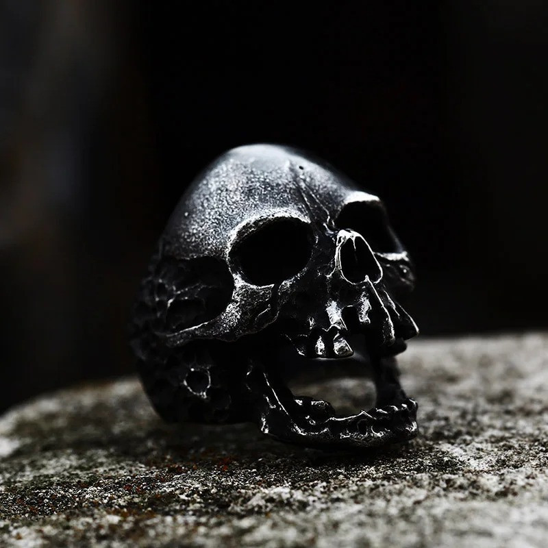 Bague Tête de Mort Cri de l’Abîme – Crâne Hurlant Acier Couleur Noir