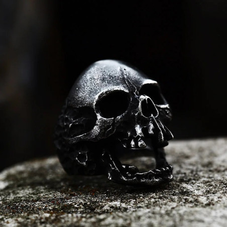 Bague Tête de Mort Cri de l’Abîme – Crâne Hurlant Acier Couleur Noir