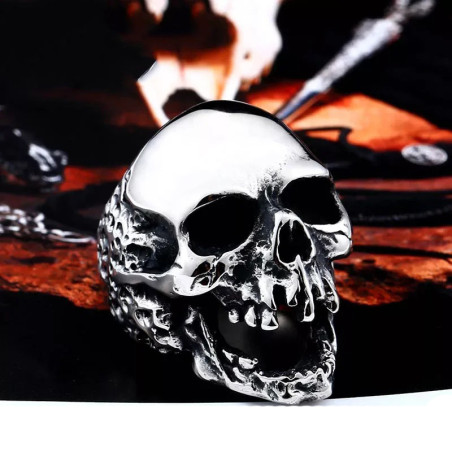 Bague Tête de Mort Cri de l’Abîme – Crâne Hurlant Acier Couleur Argent