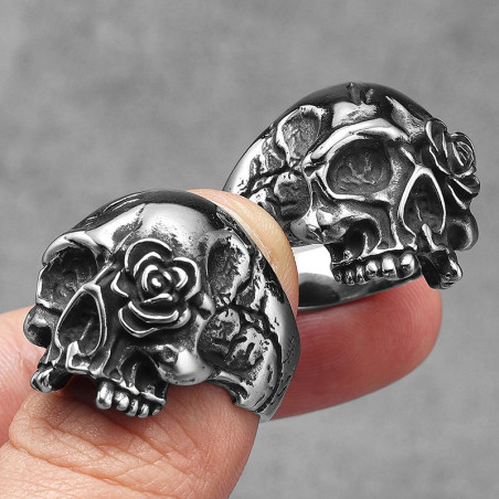 Bague Tête de Mort "Rose Éternelle"