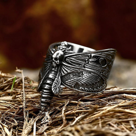 Vue latérale Bague Tête de Mort "Papillon de l’Ombre"