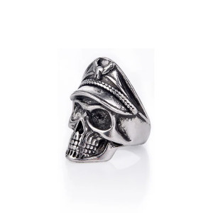 Bague Tête de Mort 'Commandant de l’Ombre' Couleur Argent