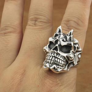 Vue Portée Bague Tête de Mort "Crâne Obsidien" - en Argent  Stetrling 925 !
