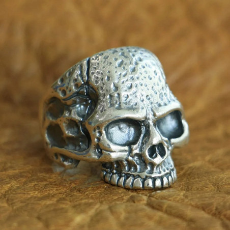 Vue de côté Bague Tête de Mort "Crâne Lunaire" - en Argent  Stetrling 925 !