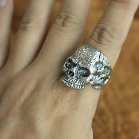 Vue Portée  Bague Tête de Mort "Crâne Lunaire" - en Argent  Stetrling 925 !