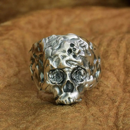 Avant Bague Tête de Mort "Crâne en Décomposition" - en Argent  Stetrling 925 !
