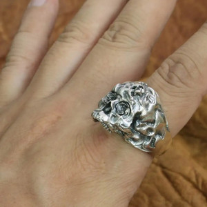 Vue Portée Bague Tête de Mort "Crâne en Décomposition" - en Argent  Stetrling 925 !