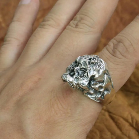 Vue Portée Bague Tête de Mort "Crâne en Décomposition" - en Argent  Stetrling 925 !