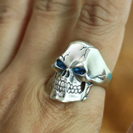Vue Portée Bague Tête de Mort "Crâne Fracturé" - 6 couleurs au Choix - en Argent  Stetrling 925 !