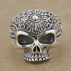 Bague Tête de Mort "Totem Aztèque"  en Argent  Stetrling 925