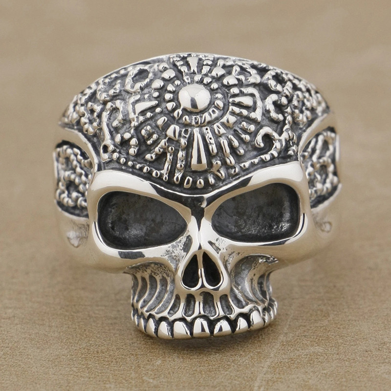 Bague Tête de Mort "Totem Aztèque"  en Argent  Stetrling 925