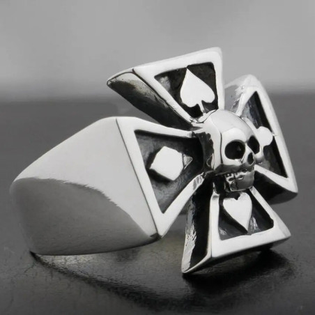 Vue latérale Bague Tête de Mort "Regard de la Chance" - en Argent  Stetrling 925 !