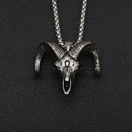 Collier Tête de Mort Pentacle Baphomet Sombre Modele 1