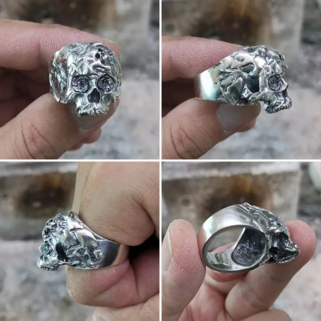 Détails Complets de la Bague Tête de Mort Crâne en Décomposition - en Argent  Sterling 925