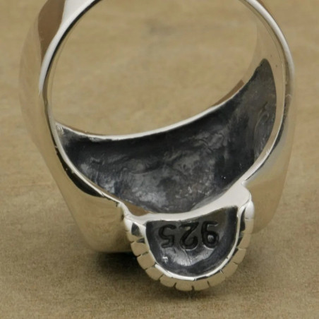 Vue intérieure de la Bague Tête de Mort Totem Aztèque - 4 couleurs au Choix - en Argent  Sterling 925