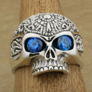 Magnifique Bague Tête de Mort Totem Aztèque - 4 couleurs au Choix - en Argent  Sterling 925