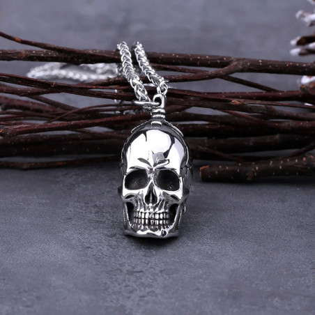 Collier Tête de Mort "Crâne Miroir d’Acier"