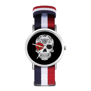 Montre Tête de Mort ""Calavera Florale Noire""