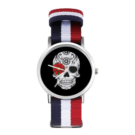 Montre Tête de Mort ""Calavera Florale Noire""