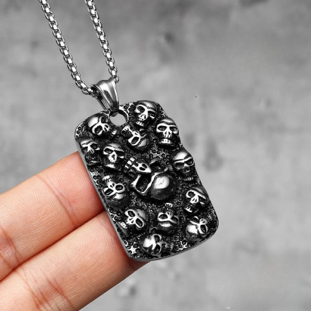 Magnifique Pendentif bloc de crânes effet mastoc - couleur Argent