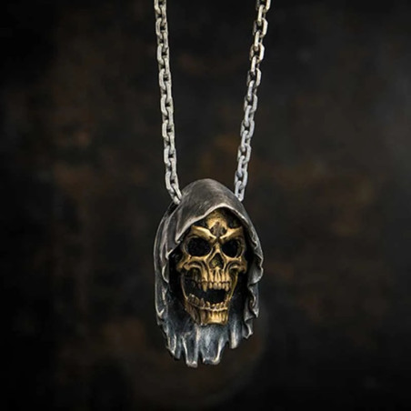 Vue complète du Collier crâne vampire  deux couleurs