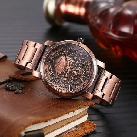 Avant Montre Tête de Mort "Skull Wings Héritage Métallique" Couleur Cuivre