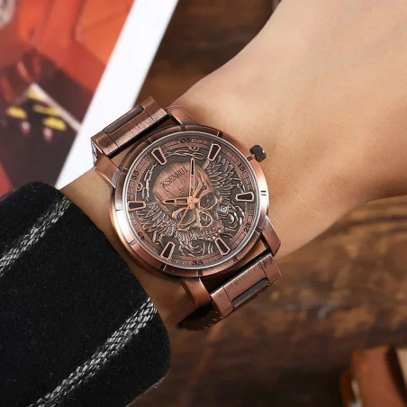 Vue Portée Montre Tête de Mort "Skull Wings Héritage Métallique" - 2 couleurs au choix !