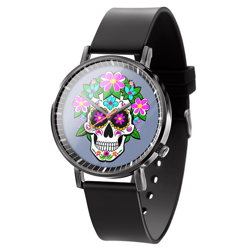 Montre Tête de Mort ""Skull Fleurs Pastel""