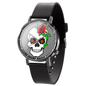 Montre Tête de Mort ""Skull Minimal Floral""